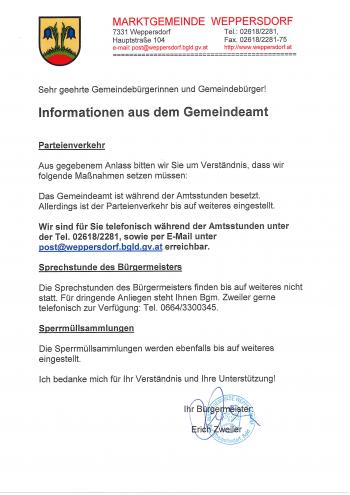 Informationen aus dem Gemeindeamt